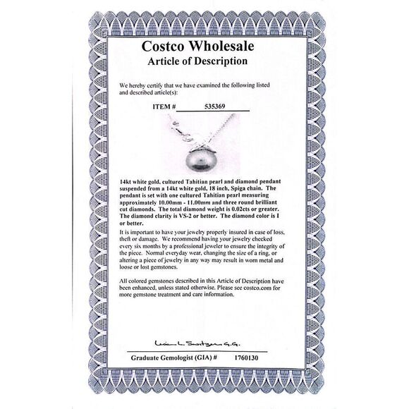 Tahitian 10 mm Cultured Pearl & Diamond 14kt White Gold Necklace - Picture 7 of 10